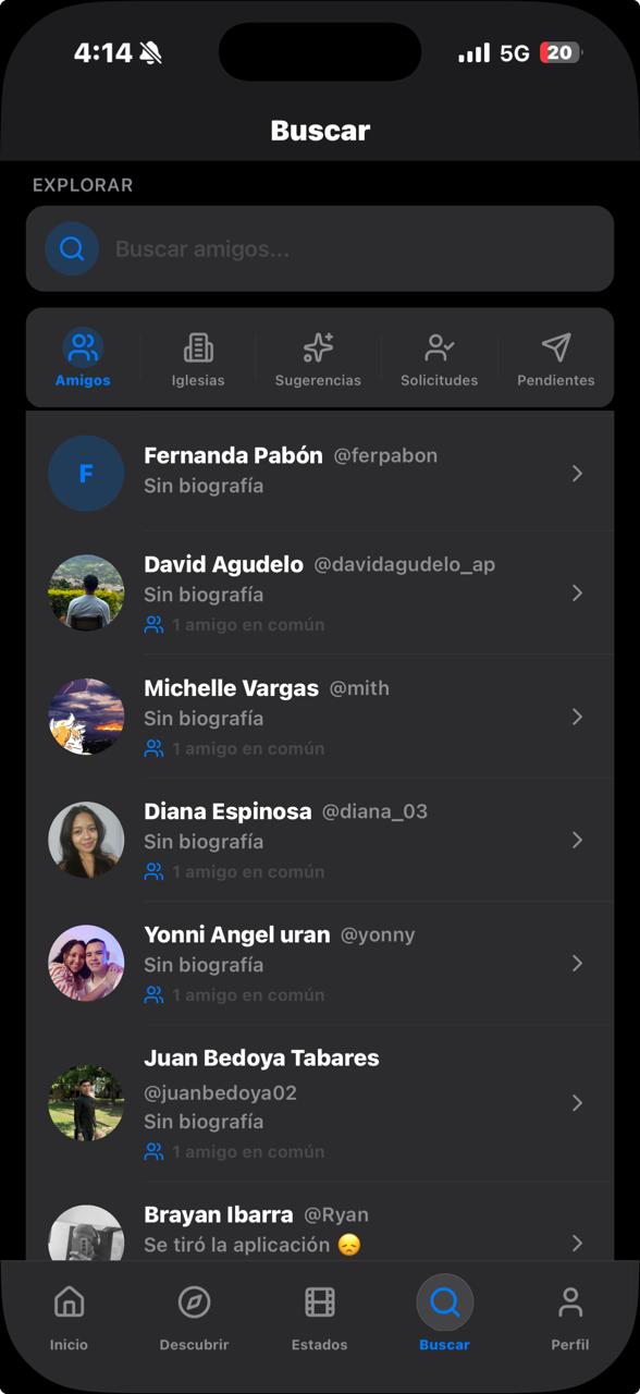 Buscar amigos, iglesias y sugerencias